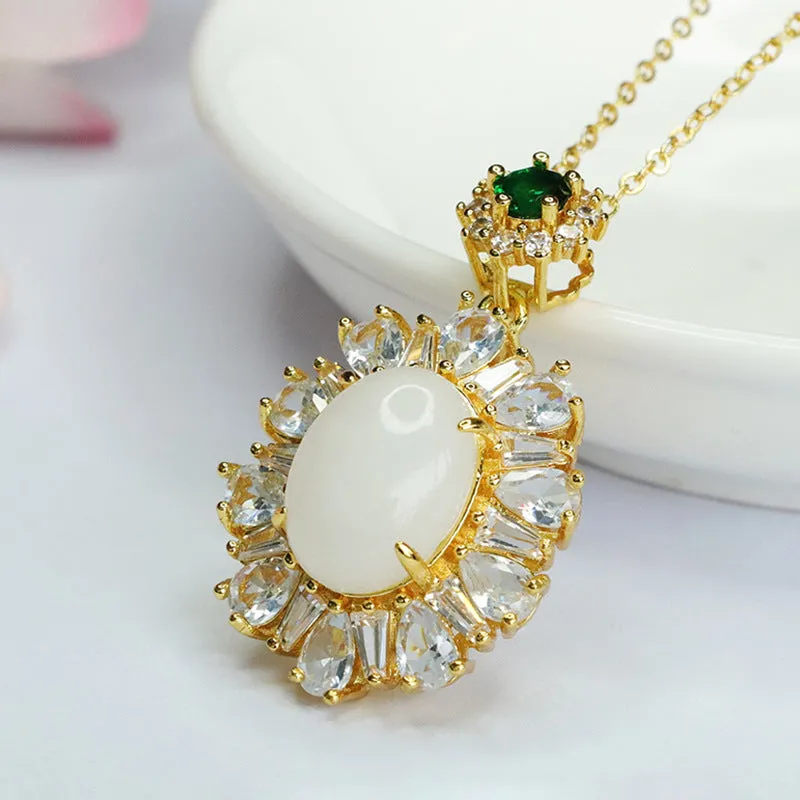 White Jade Pendant with Zircon Embellishments
