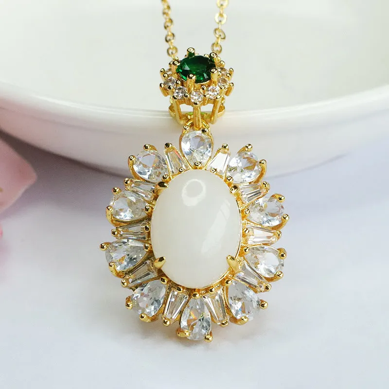 White Jade Pendant with Zircon Embellishments