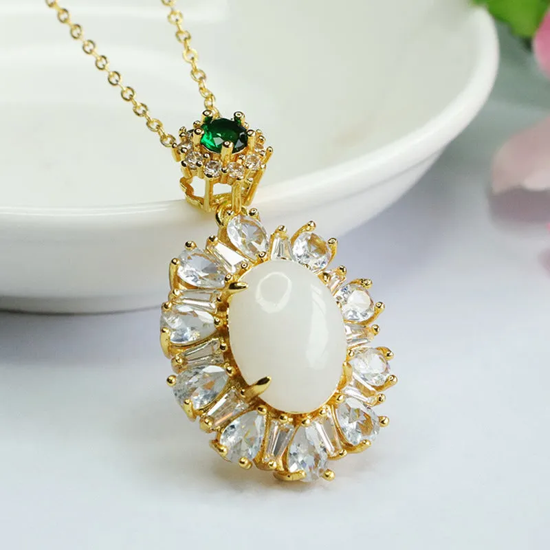 White Jade Pendant with Zircon Embellishments