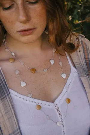 Xander Kostroma Yellow Jade, Howlite & Quartz Heart Necklace – 120 cm Silver Chain – Healing Crystals for Stress Relief, Calm & Balance – Ideal for Wellness & Spiritual Growth