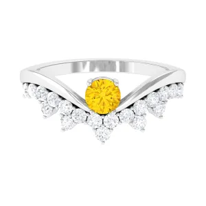 Yellow Sapphire and Diamond Curved Engagement Ring