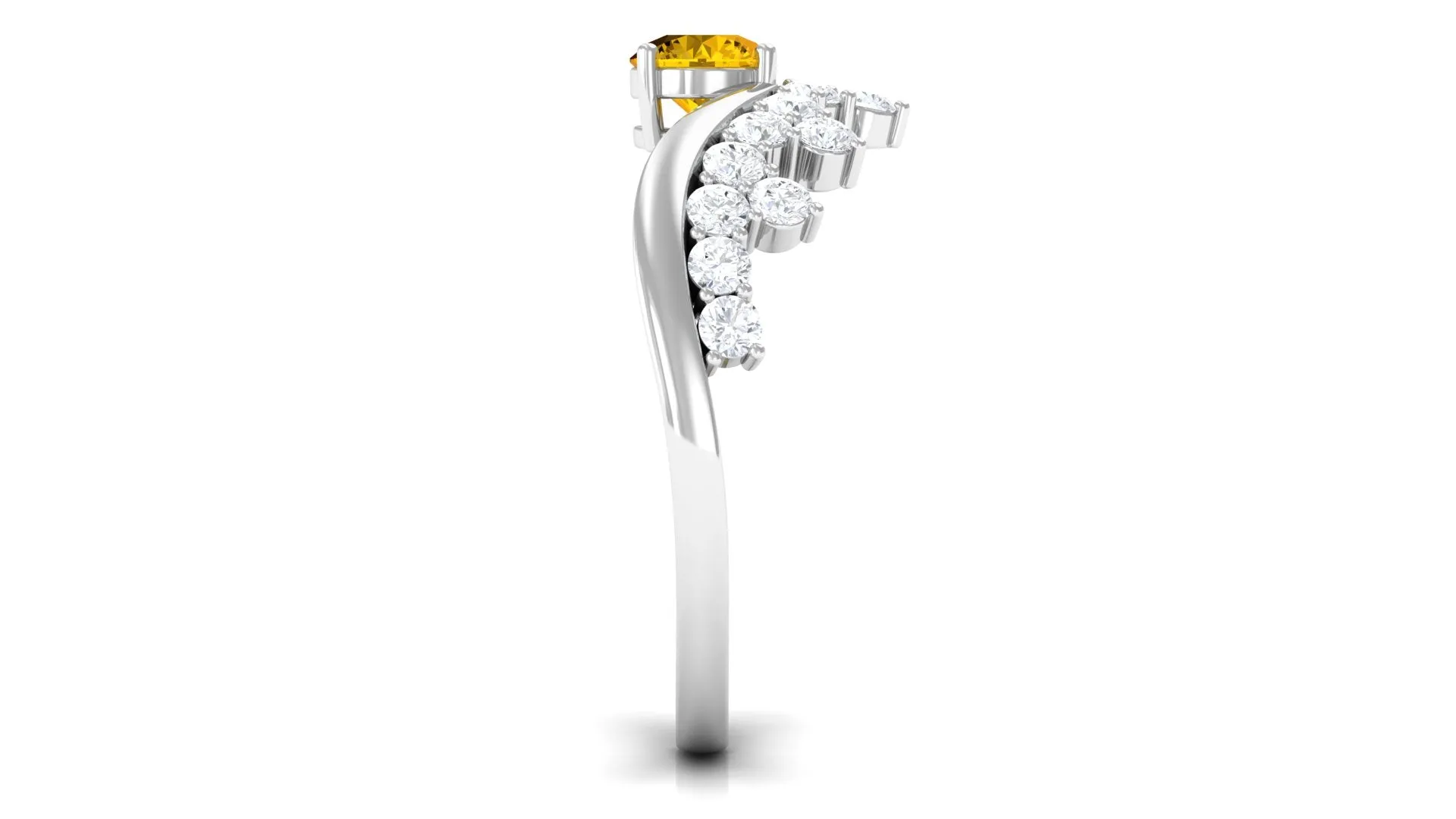 Yellow Sapphire and Diamond Curved Engagement Ring