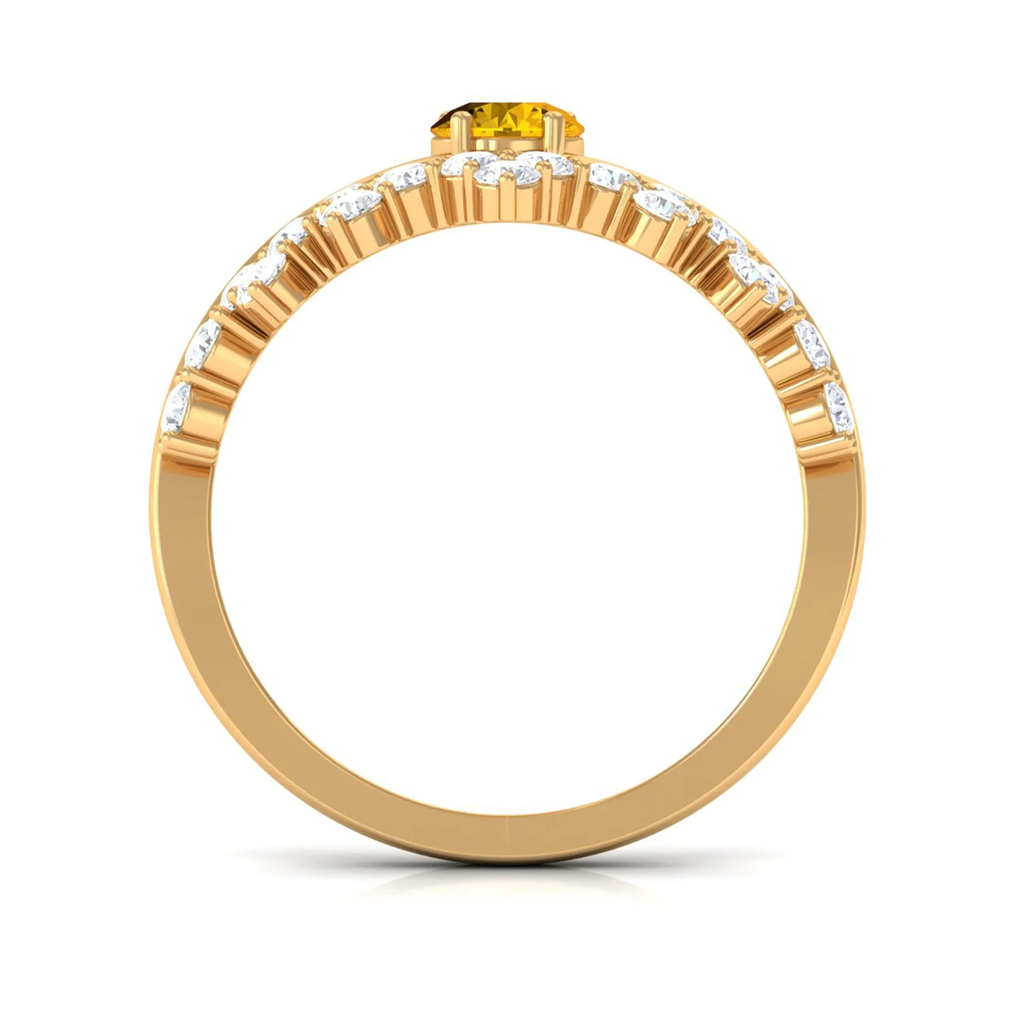 Yellow Sapphire and Diamond Curved Engagement Ring