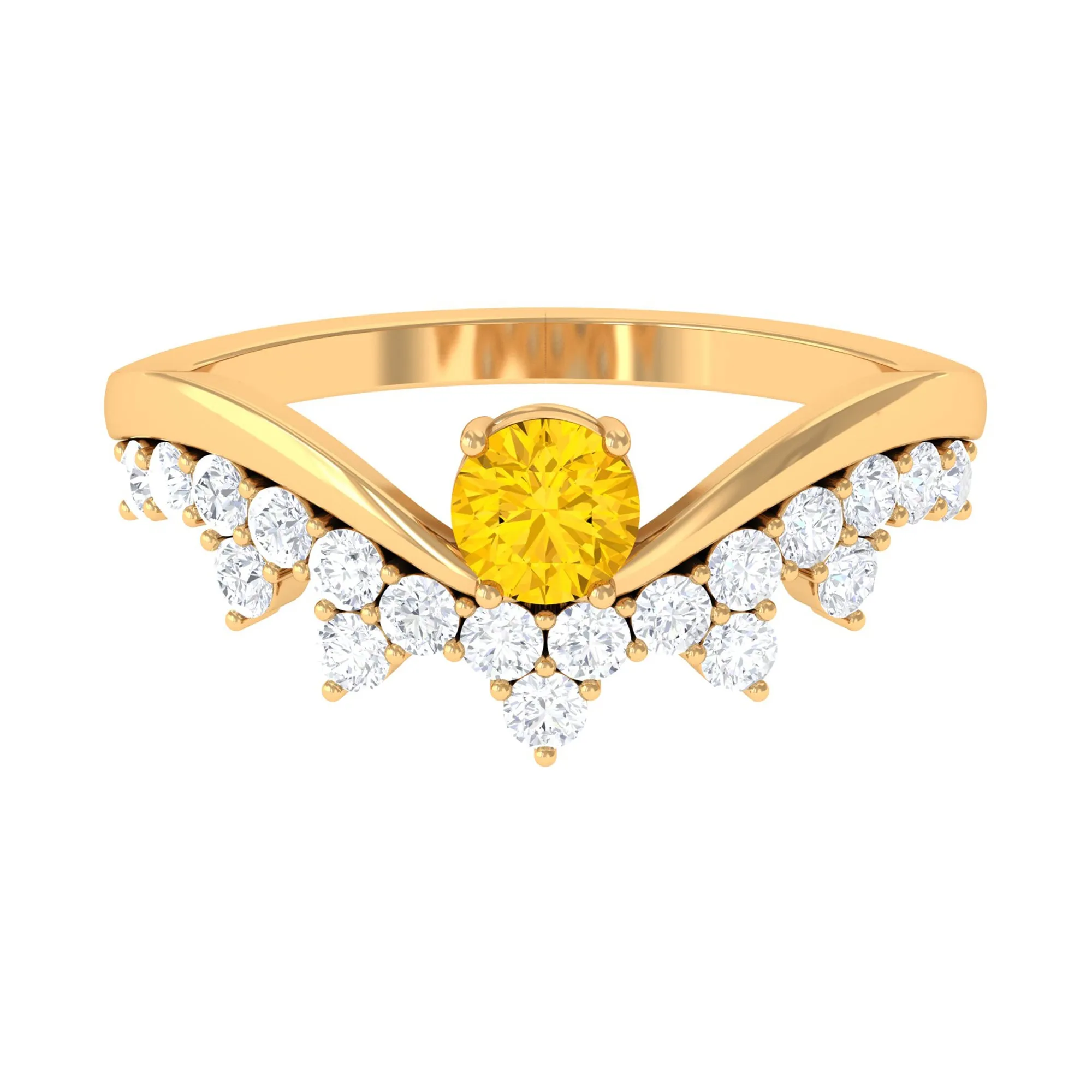 Yellow Sapphire and Diamond Curved Engagement Ring
