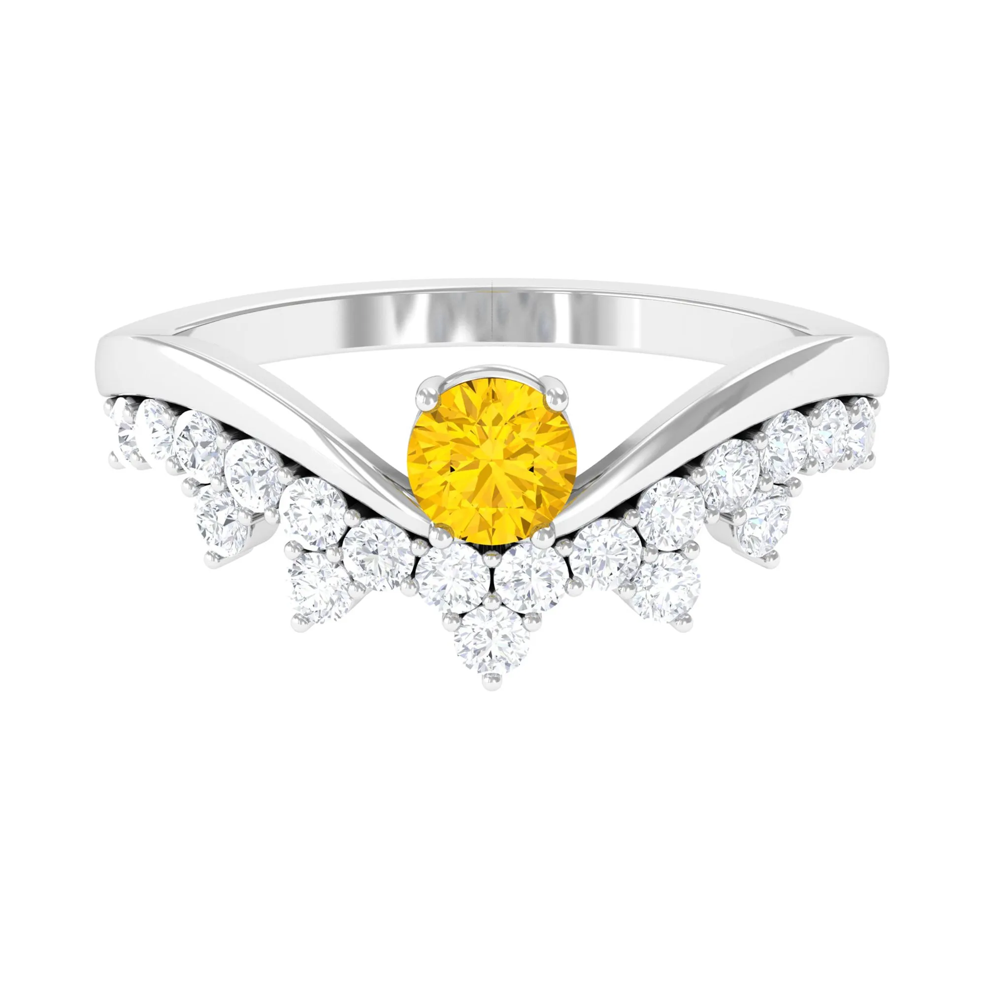 Yellow Sapphire and Diamond Curved Engagement Ring