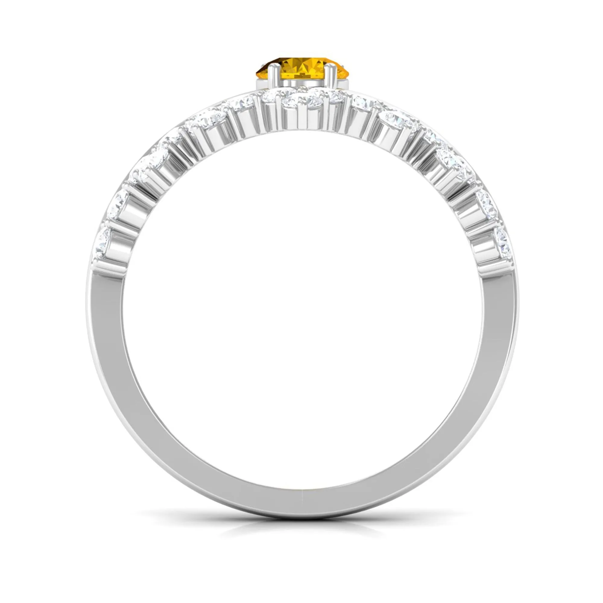 Yellow Sapphire and Diamond Curved Engagement Ring