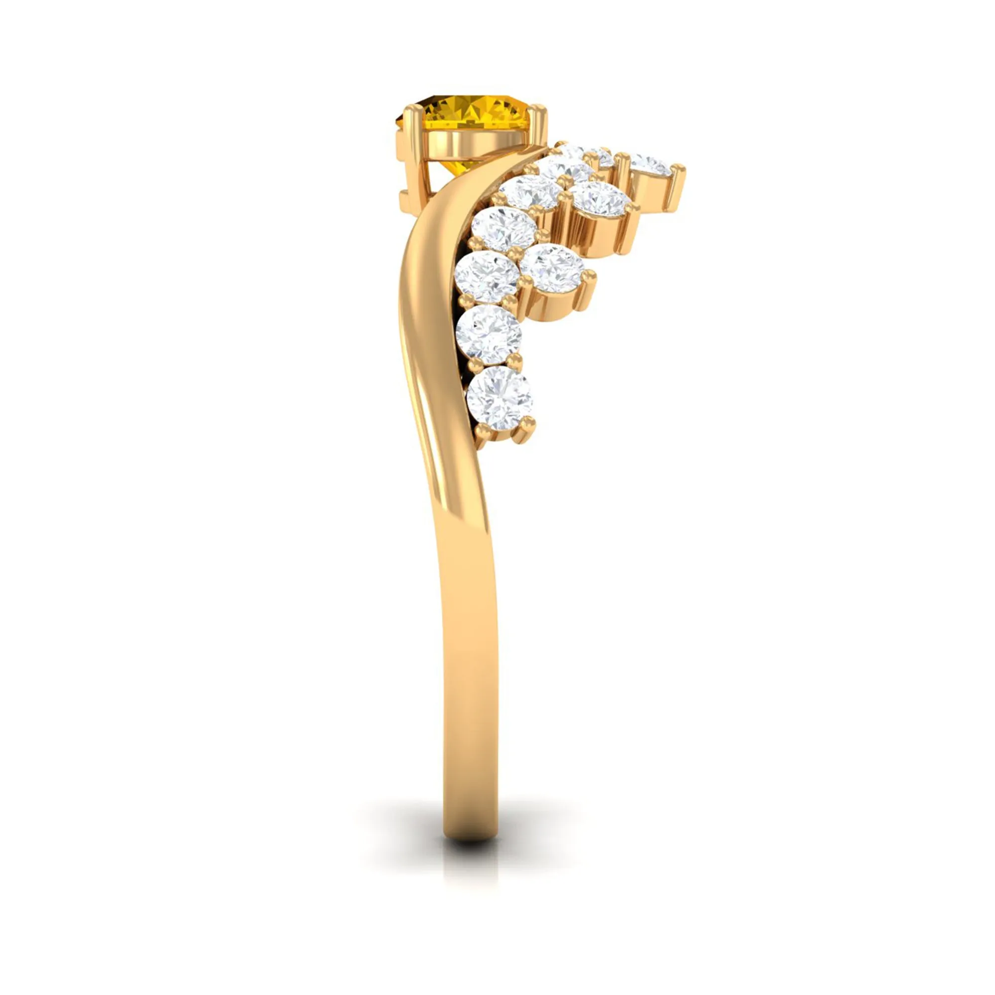 Yellow Sapphire and Diamond Curved Engagement Ring