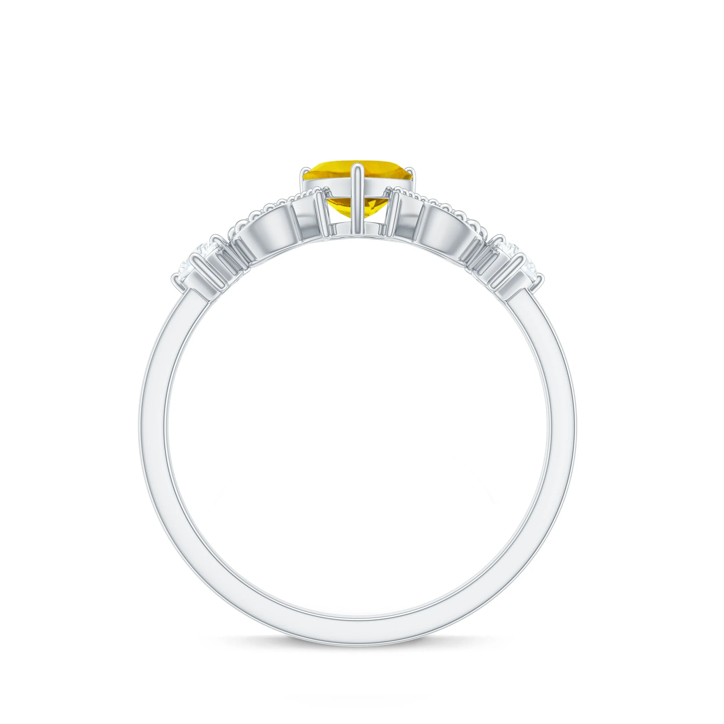 Yellow Sapphire Heart Engagement Ring with Diamond