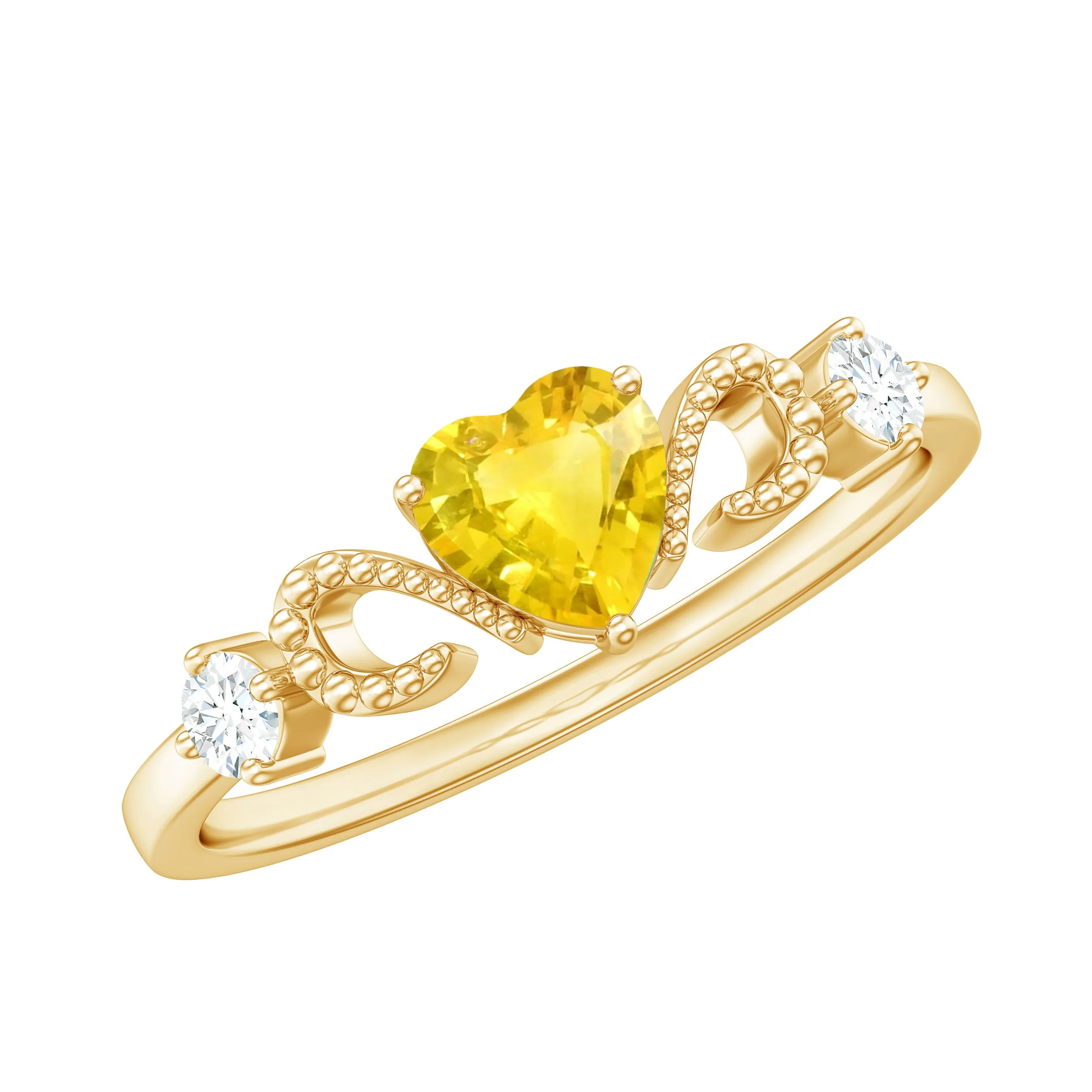 Yellow Sapphire Heart Engagement Ring with Diamond